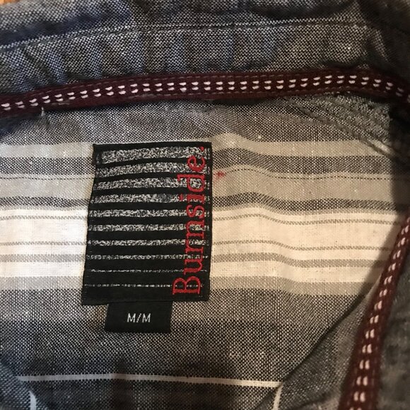 Burn Side Shirt Mens Med Gray Striped Short Sleeve Button Up Pocket Casual New - Picture 4 of 6
